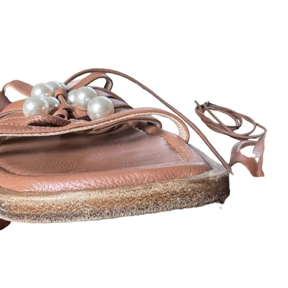 Stuart Weitzman Goldie Lace-Up Pearl Embellished Sandal Size 10AA - Picture 12 of 12